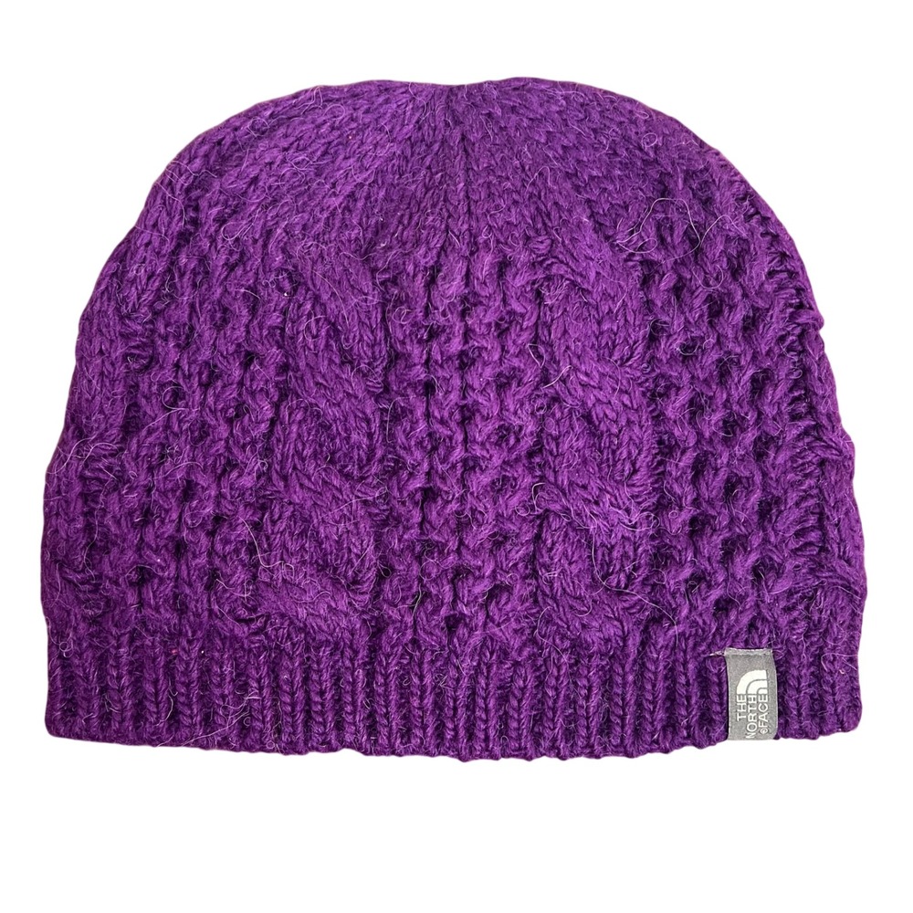 The North Face Purple Cable Knit Beanie Wool Alpaca Blend Hat A5WK One Size